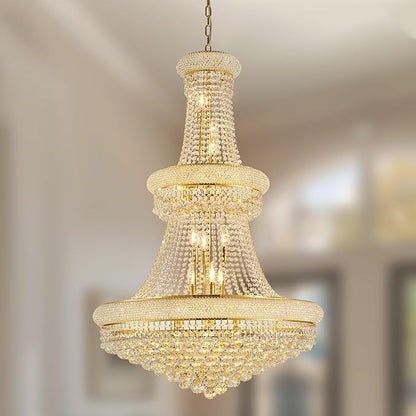 27-Lights High Ceiling Chandelier Modern Gold Crystal Chandeliers Large Foyer Chandelier Fixtures for Staircase Living Room Hallway Entryway