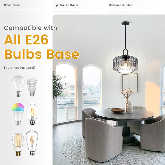 Blown Glass Pendant Lights Kitchen Mid Century Vintage Pendant Light Gray Lantern Globe Shade Modern Ceiling Hanging Light Large Glass Chandelier for Music Studio Bedroom Above Table