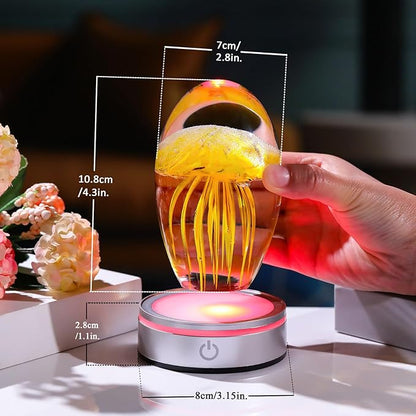 Handmade Jellyfish Lamp – Crystal Glass Figurine Colorful LED Night Light, Ocean-Themed Desk Decor, Aquarium & Beach Room Decor – Gifts for Women Nature Lovers (Yellow)