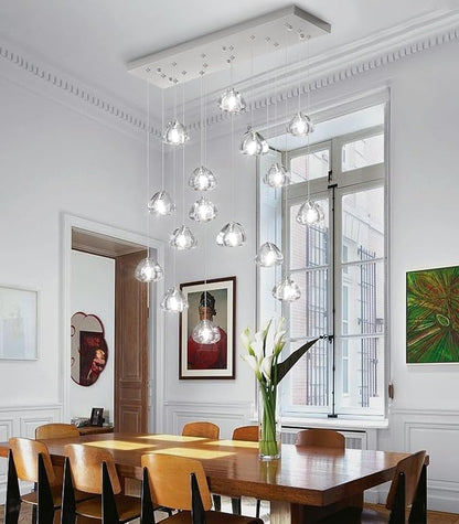 HAIXIANG Brushed Nickel Rectangular Chandeliers for Living Dining Room Light Dimmable High Ceiling Pendant Lights Fixtures Lighting Chandelier for Foyer Entryway Lighting