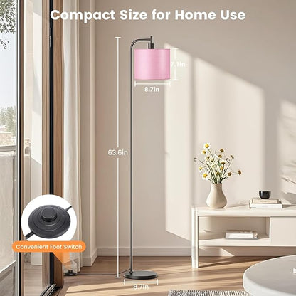 SIBRILLE Floor Lamp with Linen Shade, Dimmable Tall Standing Lamp with Remote Control & 3 Color Temperatures, Modern Corner Floor Lamps for Living Room Bedroom Office, 9W LED Bulb Included