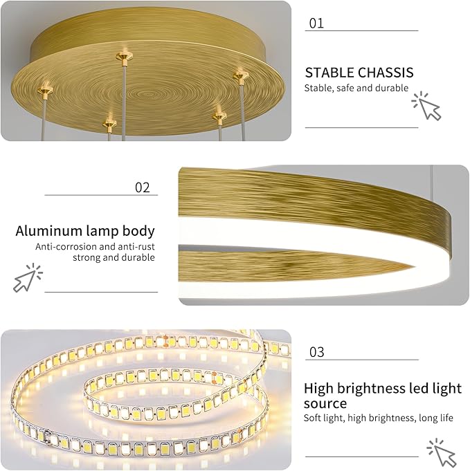 Mikeru Modern 5 Ring Chandelier Light, LED Pendant Light Fixtures with Remote Control 3000k-6500K Adjustable Color Temperature Light for Living Room, Kitchen