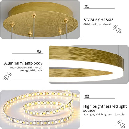 Mikeru Modern 5 Ring Chandelier Light, LED Pendant Light Fixtures with Remote Control 3000k-6500K Adjustable Color Temperature Light for Living Room, Kitchen
