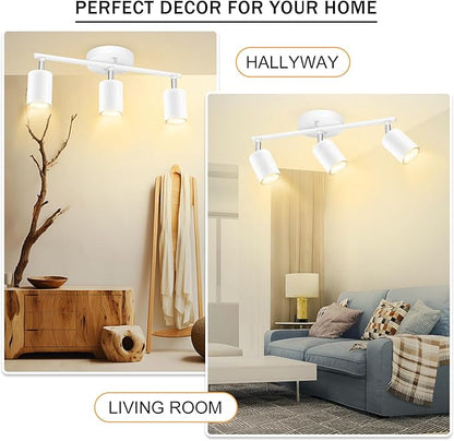 BoostArea LED 3 Light Track Lighting Kit, White 3 Way Ceiling Spot Lighting, Flexibly Rotatable Light Head for Kitchen, Living Room, Bedroom, GU10 Bulb Not Included