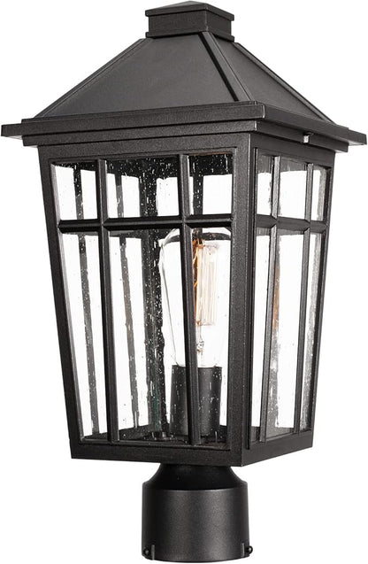 Darkaway Large Outdoor Post Lights Lamp Post Light Fixture, 17inch Waterproof Aluminum Post Lamp with Glass, Fence Deck Lighting for Garden, Patio, Pathway (Large，Black)