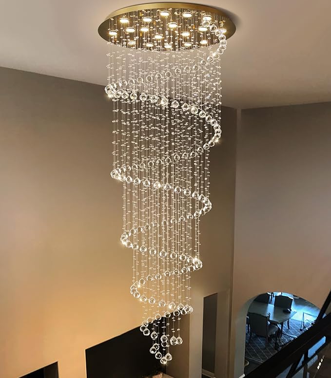 HAIXIANG W40 x H118in Gold Chandelier with LED Bulbs Glam Crystal Light Hight Ceiling Lighting Fixtures for Living Staircase Foyer Entryway