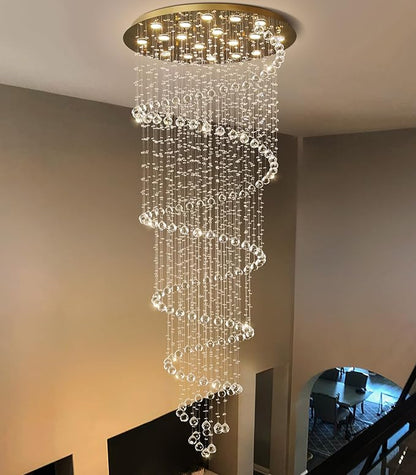 HAIXIANG W40 x H118in Gold Chandelier with LED Bulbs Glam Crystal Light Hight Ceiling Lighting Fixtures for Living Staircase Foyer Entryway