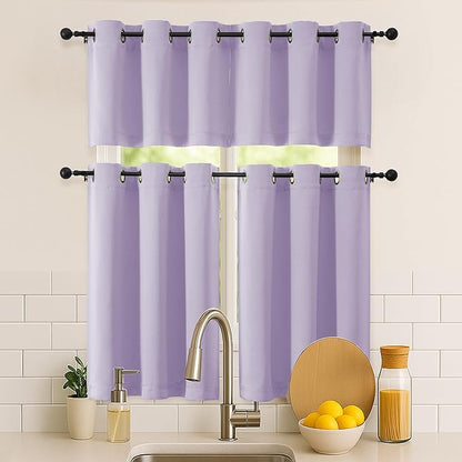 Simplebrand Lilac Short Cafe Curtains 36 Inch Length 2 Panels Set, Half Window Grommet Privacy Drape Tiers for Kitchen, Thermal Insulated Room Darkening Curtains for Bathroom Shades, W40 x L36