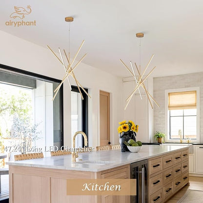 Big Gold Chandelier for Foyer Living Room 48 Inches High Ceiling Chandeliers Modern Remote Control Sputnik Chandelier for Large Living Room Dining Room Foyer