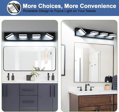 360° Rotate LED Dimmable Bathroom Vanity Light Fixtures, 1600LM Acrylic Matte Black Vanity Lights for Bathroom, Modern Wall Lighting Fixtures Over Mirror Kitchen Living (Natural White Light 5000K)
