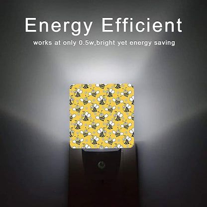Bee Night Light,Cute Cartoon Bees Plug-in Night Lights with Dusk-to-Dawn Sensor for Bedroom, Bathroom and Living Room Sleep Friendly lamp for Women/Girls/Boys Gift,0.5W