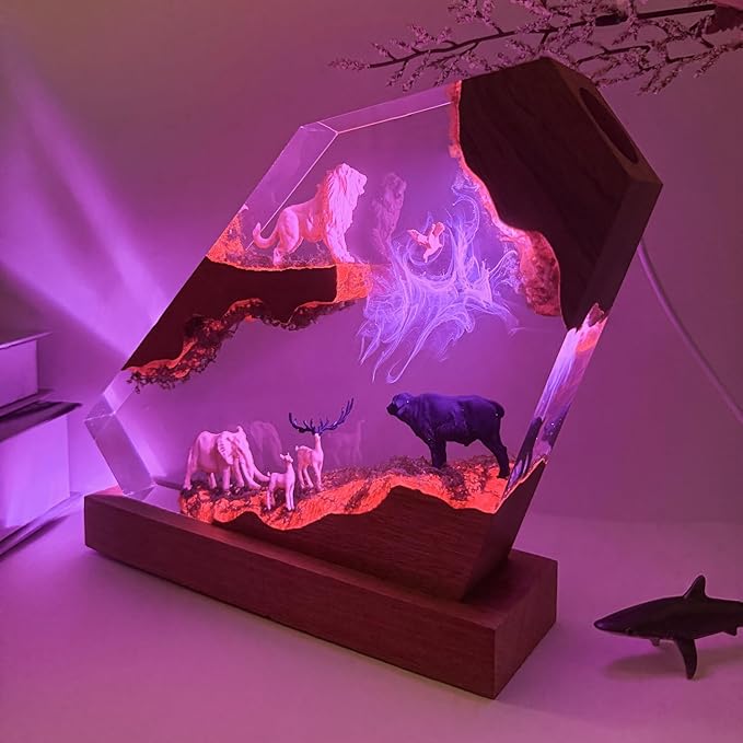 Handmade 3D Lion Resin Lamp,The King of The Forest Figurine Lamp, Animals Resin Night Light with RGB LED Light, Home Office Decor, Unique Anime Gifts for Him Her Kids on Birthday Holiday (6" x 4")