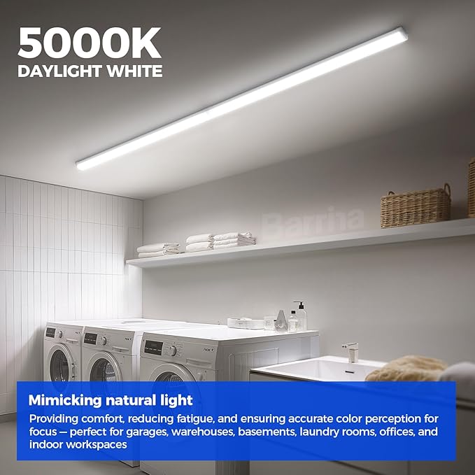 Barrina LED Shop Lights for Workshop 4FT, 5000K Daylight White, 45W, 5000LM, Hidden Wiring, Linkable 4FT Light Fixture Cord with ON/Off, Frosted Cover, LED Ceiling Light for Garage, Kitchen, 2 Packs