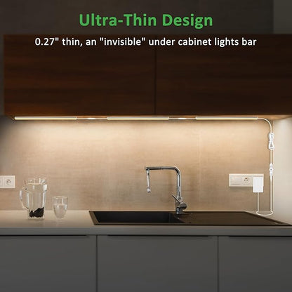 maylit Under Cabinet Lights Plug in, 3 Pcs 12 Inch Ultra Thin Under Cabinet Lighting, Super Bright Warm White Under Counter Lights for Kitchen, Dimmable Light for Cabinet, Counter, Workbench, Desk