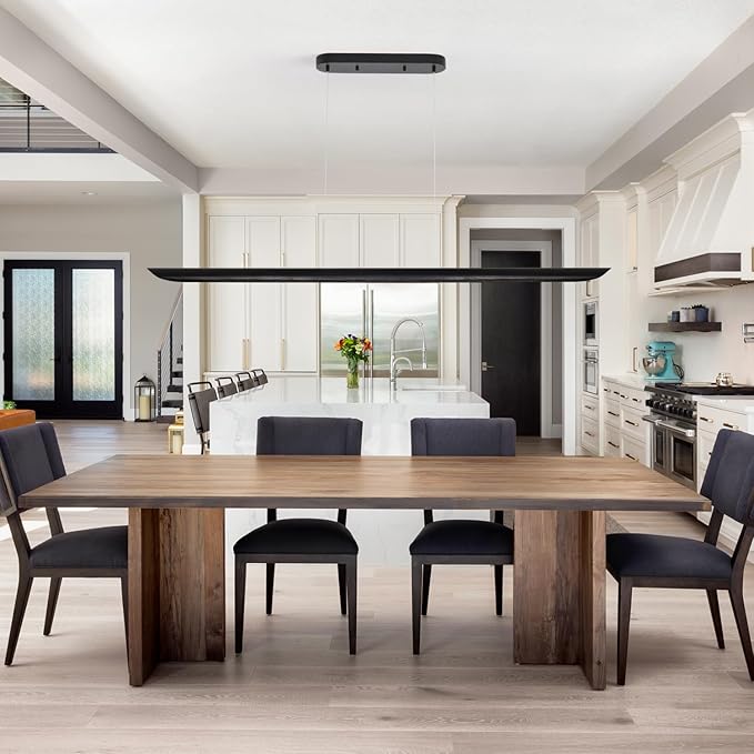 47" Modern Led Linear Pendant Light 36w Dimmable Ceiling Hanging Lights Wood Linear Chandeliers Office Lighting for Dining Room Kitchen Island Pool Table Light Living Room Bar Pendant Light Black