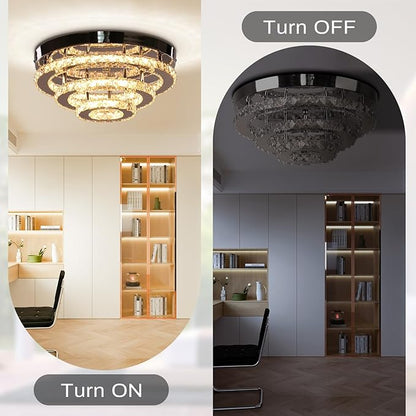 Modern LED Crystal Chandeliers 3-Tier Flush Mount Ceiling Light Fixture Round LED Crystal Chandelier Light for Bedroom Bathroom Kitchen Office(Warm White)