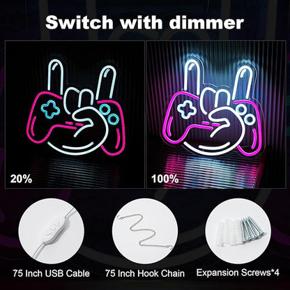 Gamer LED Neon Sign for Wall Decoration Lightness Controllable neon Light for Man cave Decor, Christmas Ornament, Party and Game Room 5v USB Power