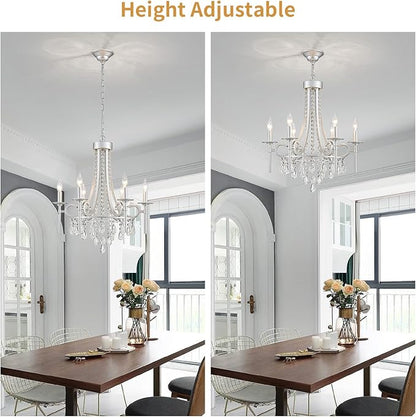 Modern Crystal Chandeliers for Dining Room, 6-Lights Chrome Round Chandelier for Entryway, Crystal Chandelier Pendant Ceiling Lighting Fixture for Living Room Bedroom Kitchen Island Foyer Staircase
