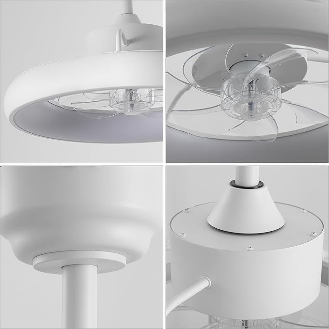 Oval AIR Loren 20" Small Smart Ceiling Fan with Light, Semi Flush Mount, Quiet 6-Speed Reversible Motor, Dimmable LED, Adjustable CCT, App & Remote Control, Minimalist, White AIR8002D