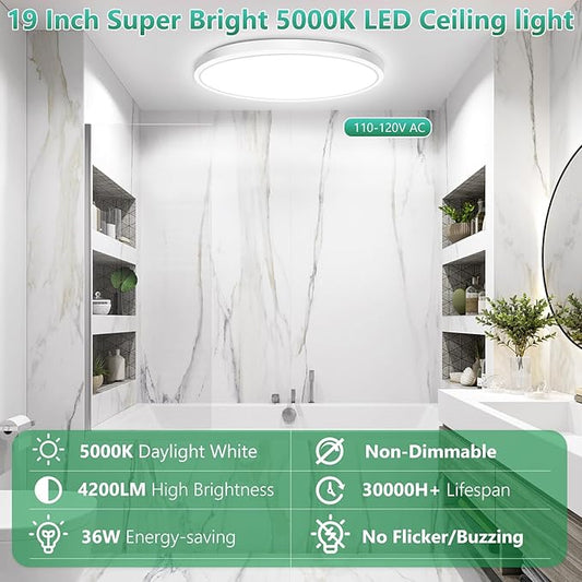 Brightever 19 Inch Large Flush Mount Ceiling Light Fixtures, 4200LM 360W Equivalent, 5000K Daylight White, 0.67 Inch Ultra Thin Surface Mount LED Ceiling Lights for Living Room, Non-Dimmable, 1 Pack
