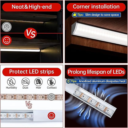 Cefrank V Shape Cabinet Lights, Warm White 4X 12 Inches V-Shape LED Light Bars - 1200lm 12W - Warm White 3000K
