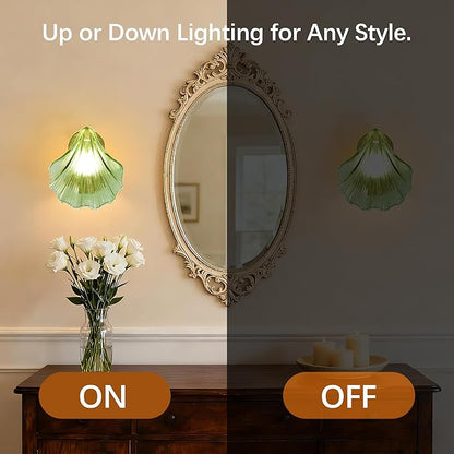 Vintage Battery Operated Wall Sconces with Remote, Green Rechargeable Wireless Wall Sconces with Magnetic LED Bulbs, Indoor Shell Shaped Wall Lights for Living Room, Bedroom, Doorway, Set of 2