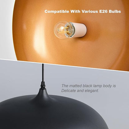 Large Pendant Light Fixtures Ceiling Hanging, 13.7" Dome Pendant Lights,Black Pendant Lighting Fixture,Adjustable Pendant Lamps for Hallway,Farmhouse,Dining Room,Living Room