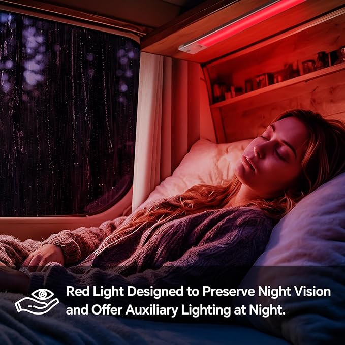 acegoo RV Interior LED Light Bar 12V LED Light Strip for Motorhome Camper Trailer Kitchen Countertop Under Cabinet Lighting, Integral Dimmer Switch & Red Night Light (Warm White, 12 inch)