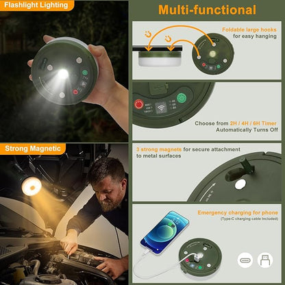 Camping String Lights, 4 in 1 Portable Camping Lights Rechargeable with 8 Lighting Modes, Remote Control, Quick Storage, 33FT Waterproof Tent Lights for Hiking, Yard, Party, Christmas Decor