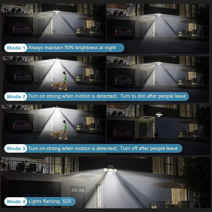 Solar Lights Outdoor, 288 LED 2800LM Motion Sensor Outdoor Light with Remote Control, 4 Heads IP65 Waterproof Solar Flood Security Lights for Outside Patio Wall -2PACK