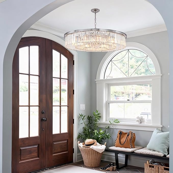 Crystal Chandelier Chrome 18-Lights 3-Tier Modern Luxury Pendant Ceiling Lights Fixture for Dining Room Living Room Bedroom Chandeliers Lighting