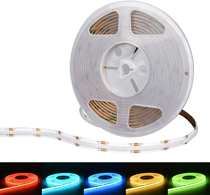 RGB COB LED Strip Lights 16.4ft High Density DC12V LED Tape Light 2880 LEDs Dimmable UL Listed FCOB Led Light Strip CRI 90+ Colorful Lighting for Kitchen Cabinets(No Adapter or Controller)