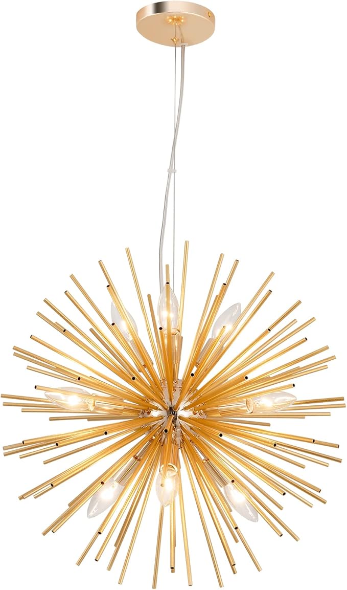 CM MZY Modern Gold Sputnik Chandeliers, 9-Light Satellite Pendant Light fixtures, Starburst Firework Ceiling Lights for Bedroom Living Room Dining Room Kitchen Island Hallway, E12 Socket(Dia:19.7'')
