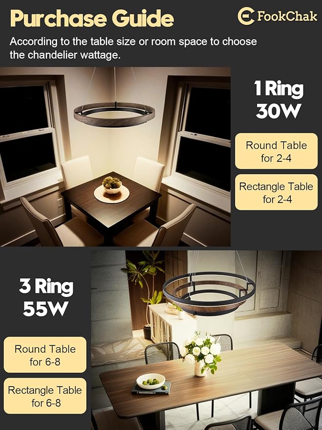 Modern Brass Chandelier for Living Room LED 3-Ring Dimmabel Chandelier Black & Gold Light Fixture Round Entry Foyer Chandeliers Lighting for Dining Room Bedroom Office 24in