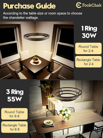 Modern Brass Chandelier for Living Room LED 3-Ring Dimmabel Chandelier Black & Gold Light Fixture Round Entry Foyer Chandeliers Lighting for Dining Room Bedroom Office 24in