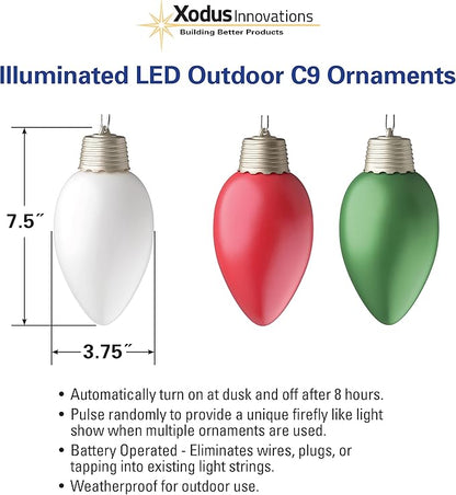 Xodus Innovations WP900-3 Battery Powered Hanging Decorative Outdoor Pulsing 8 inch C9 Bulb Style Light with Sensor Turns-On at Dark, Pack of 3, White