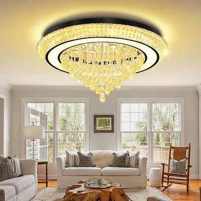 40in Black Flush Mount Chandelier Ceiling Light, Raindrop Chandeliers for Dining Room, Glam Crystal Chandeliers, Modern Led Luxury Chandelier for Living Room, Bedroom