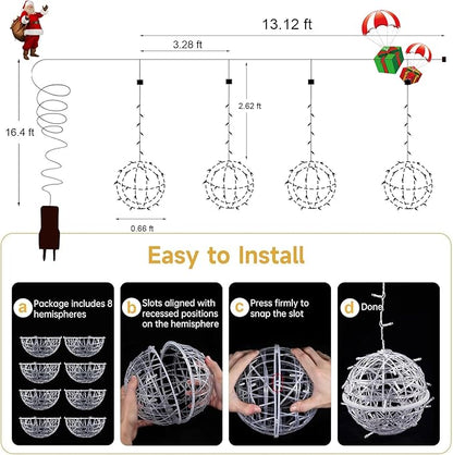 Baung Christmas String Lights Outdoors,4 Pack 7.98" Sphere Ball Tree Garden Globe Lights for Home, Party, Christmas, Porch Patio,Wedding, Garden,Tree Decoration with Memory Function Plug