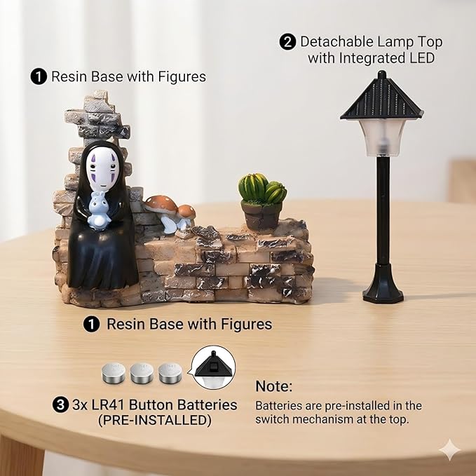 No Face Lamp, No Face Night Light Battery Operated Resin Mini Lamp, Warm White Decorative Desk Light for Bedroom, Bookshelf, Home Decor, Gift for Anime Fans