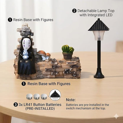 No Face Lamp, No Face Night Light Battery Operated Resin Mini Lamp, Warm White Decorative Desk Light for Bedroom, Bookshelf, Home Decor, Gift for Anime Fans