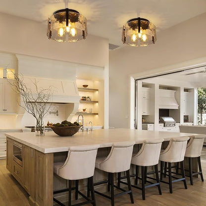 Black Semi Flush Mount Ceiling Light Fixture, 3-Light Modern Hallway Light Fixtures Ceiling Mount, Foyer Kitchen Lighting Fixtures Ceiling Lights for Bedroom, Bathroom, Laundry Room, Entryway, Hallway