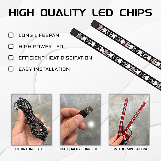 Interior Car Light, LED Ambient Lighting Strip Light Neon Atmosphere Lights, 12V USB Port Auto Under Dash Floor Ambient Night Light Decorative Lamp (USB+Blue)