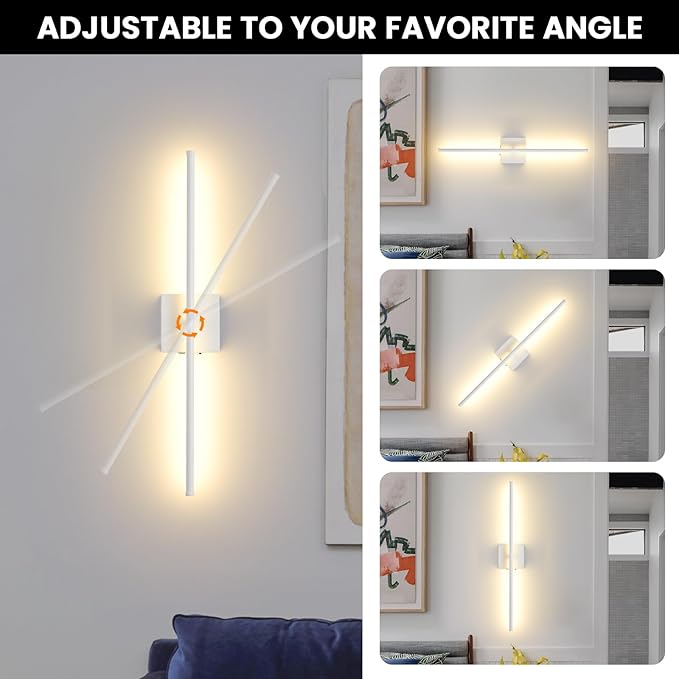 Rechargeable Battery Operated Wall Sconces, 11000mAh Wireless White Wall Lights with Remote Control, 350°Rotate Dimmable Wall Lamp, 3 Color Temperatures, for Bedroom Living Room Hallway, 1 PCS