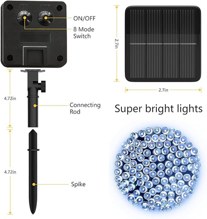 Flechllary 2Pack-Solar String Lights, 78Ft 200 LED Solar Lights Outdoor with 8 Modes ，Solar String Lights Outdoor Waterproof for Yard, Fence,Balcony, Party,Christmas Tree Decorations (Cold White)