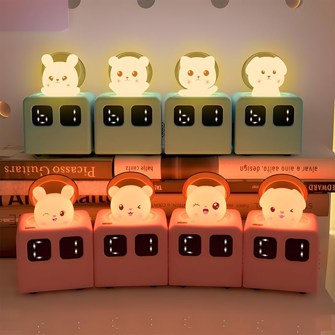 Colorful Life Interactive Train Night Light – Sensor Engine with Musical Animal Cars, Magnetic Connection, Rechargeable, Warm & White LED, Cute Cat Design (Pink Cat, Eight Tone Model)