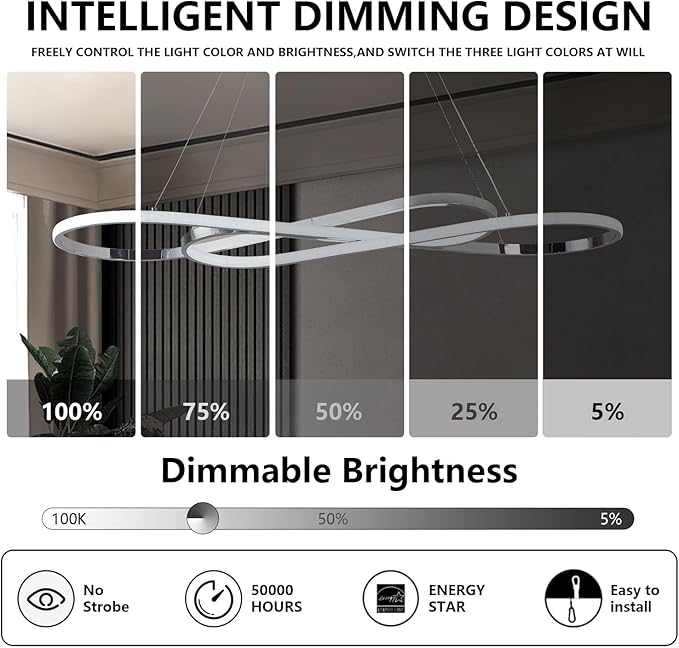 Modern Chandelier,Led Chandelier for Kitchen Island Lighting,Modern Led Pendant Light for Kitchen Island Chandelier Over Table,Dimmable Modern Chandeliers for Dining Room Light Fixture with Remote
