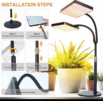 FRGROW 2026 2Head Tabletop Grow Lights for Indoor Plants, Seed Starting, Bonsai, 50 Watt Power Draw, Big Coverage and Bright Enough, Like A Small Sun for Your Jungle, 16"-24" Height Adjustable