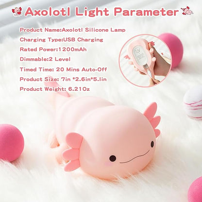 FAMIDUO Axolotl Lamp,Cute Axolotl Night Light,Dimmable Silicone Animal Nursery Night Light,Adorable Rechargeable Squishy Novelty Bedside Touch Lamp,Baby Room Decor, Axolotl Gifts for Kids/Girls