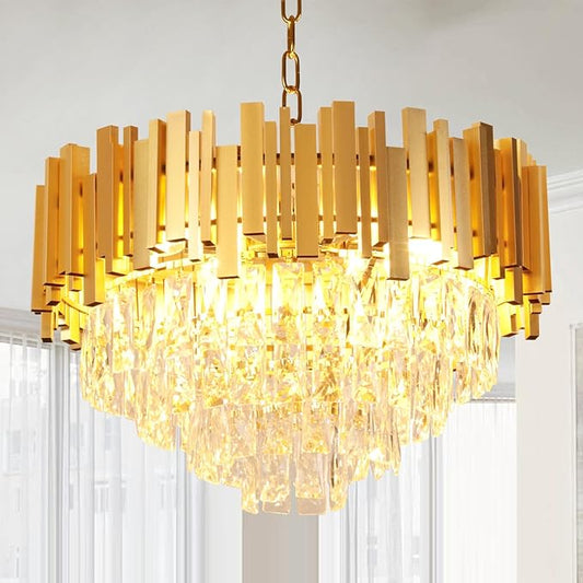 Depuley Modern Gold Crystal Chandelier: 6-Light 4-Tier Flush Mount Chandelier 12 Inch Luxury Round Hanging Pendant Light Fixture for Porch Bedroom Dining Room Foyer Included Bulbs