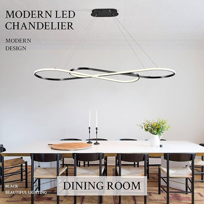 Modern LED Chandelier Black Dimmable LED Pendant Light for Dining Room Light Fixture Over Table Modern Kitchen Island Lighting High Ceiling with Remote for Living Room(56 Inch, 3000K-6500K)